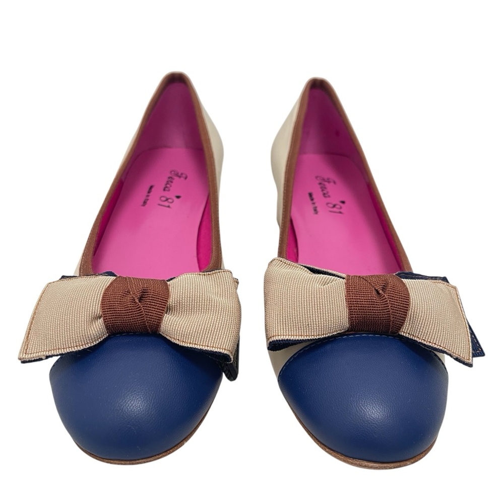 Ferca 81 Bow Two Toned Cream Blue Kitten Heel Shoe Size 39